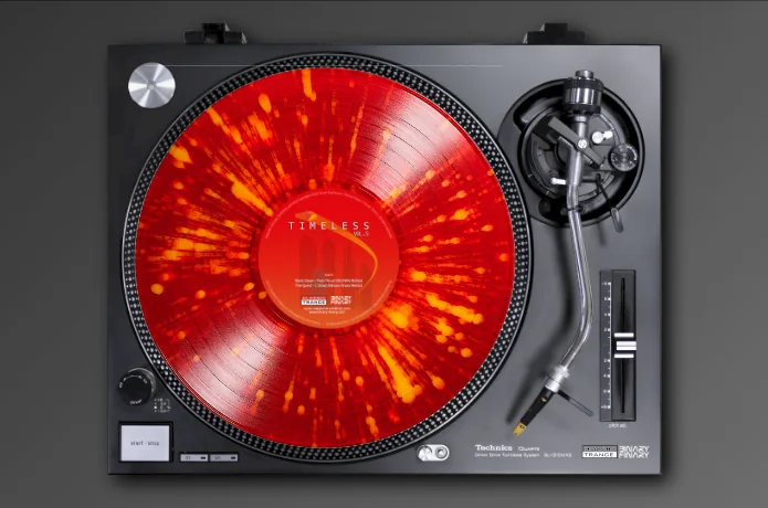 Timeless Vol. 5 red and orange splatter vinyl on a Technics deck